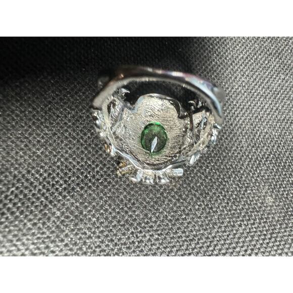 Chunky Owl Ring Size 8.5 Green Stone &‎ Rhinestones Sparkly Two Tone Metal - Picture 7 of 12